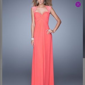 Pink grapefruit. Open back. Gown